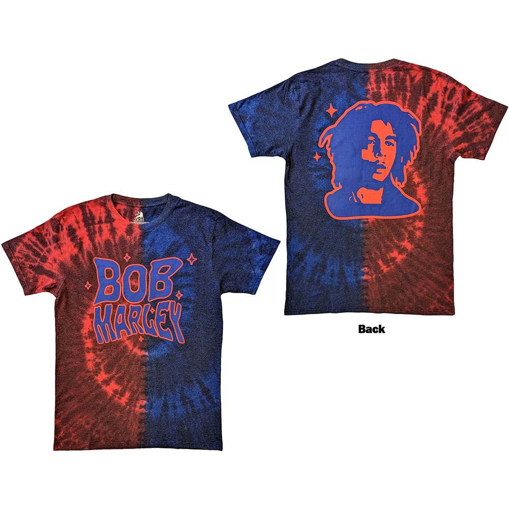 Bob Marley - Trippy Text Heren T-shirt - Rood/Blauw